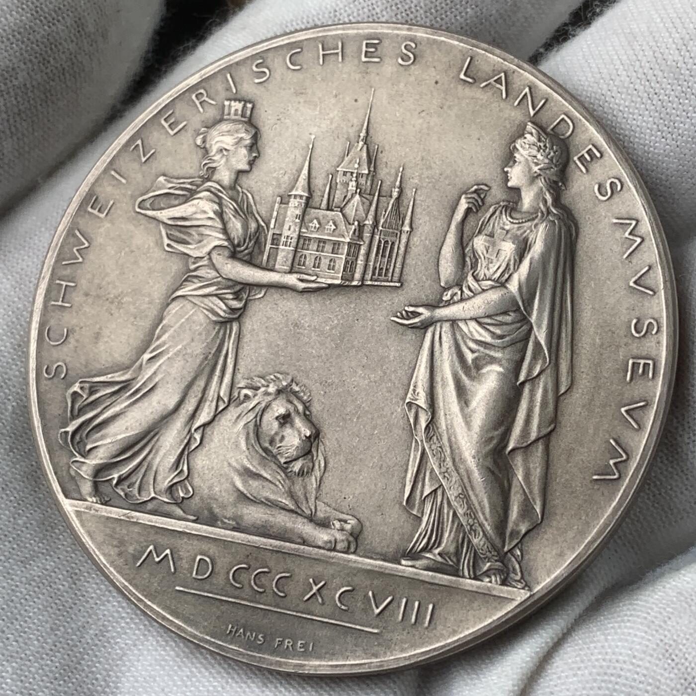 掌中浮雕-藏着的欧洲第037场 1898年瑞士国家博物馆揭幕银章， 58mm，80.5g，Hans Frei雕刻，原盒