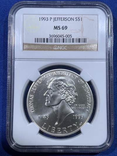 《竞宝斋》第428场 周日，周一  2场连拍 （全场包邮） - NGC MS69 美国1993年1美元普制银币 托马斯·杰斐逊（起草独立宣言，美国第3任总统）