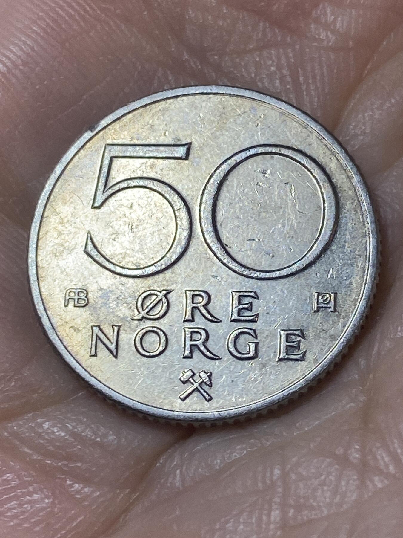 2025年第一百一十场(总第一百三十六场）外国好品散币(免佣金) 挪威🇳🇴1978年50欧尔(奥拉夫五世第二版，AB标，小盾牌版)
