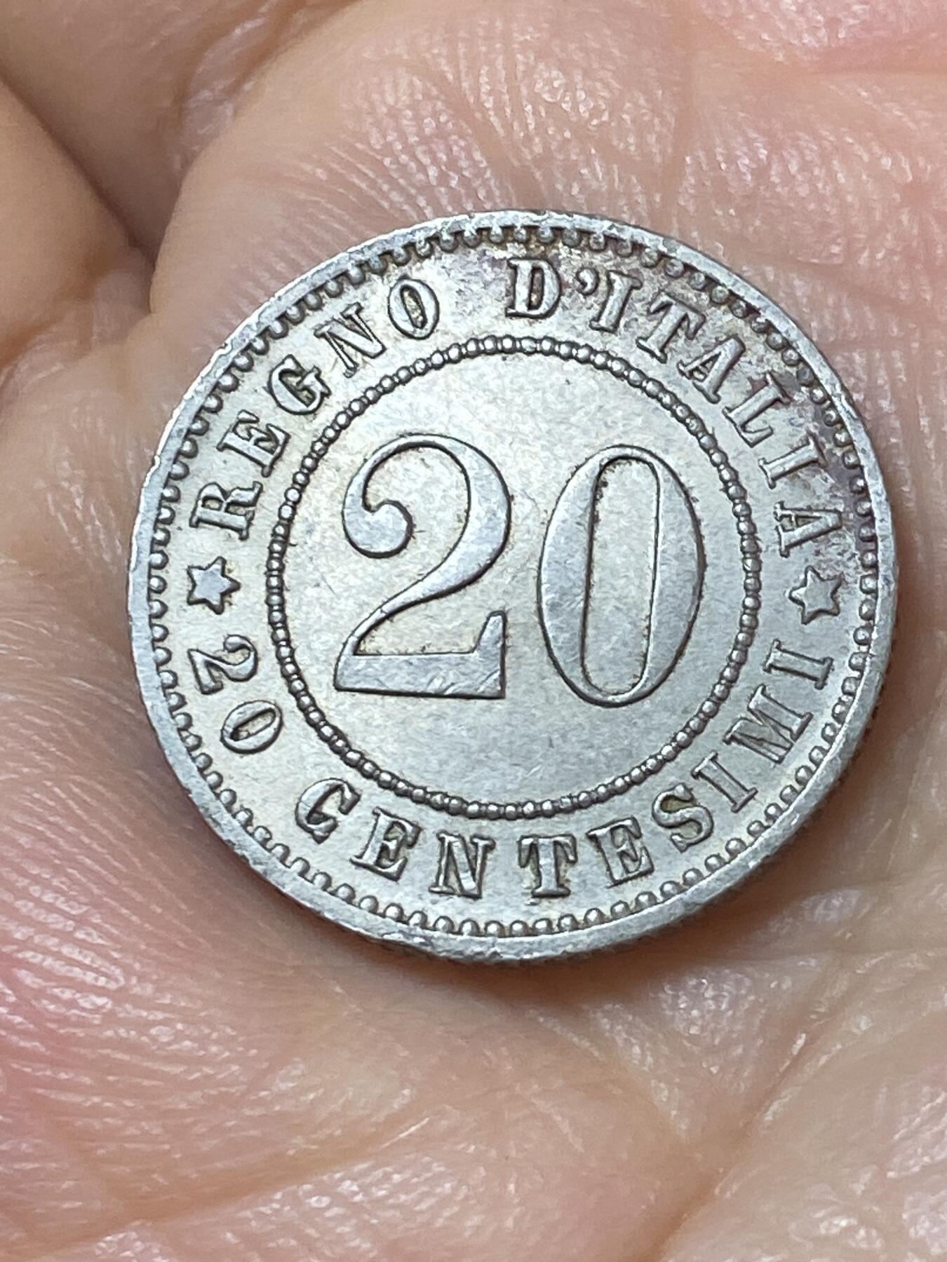 2025年第一百一十场(总第一百三十六场）外国好品散币(免佣金) 意大利王国1894年20分(翁贝托一世时期，R标罗马造，首发年仅发行2年)