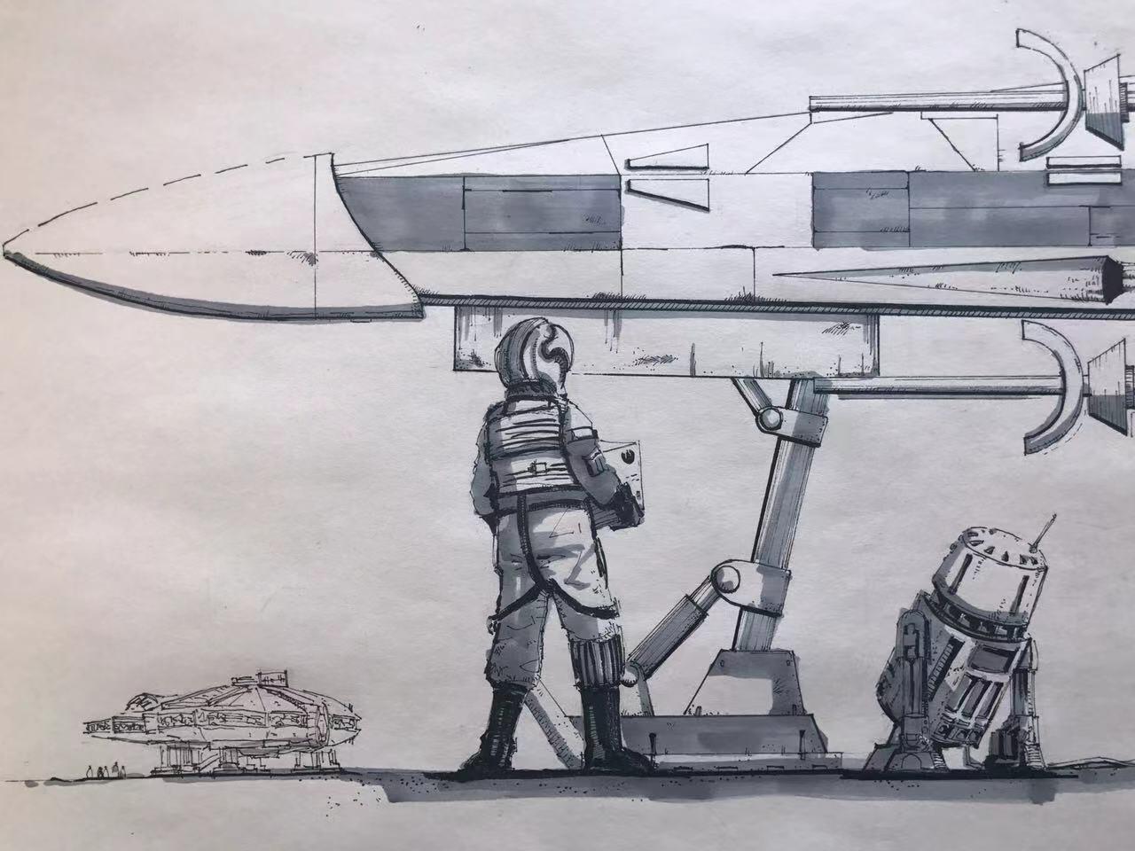 零元拍：歪歪亲笔签名星球大战系列作品装饰画《X-WING战机》 ，作品尺寸：1.0X0.45M，超厚300g泛太克艺术纸，爱普生原装墨水艺术微喷，限量200张，每张均有艺术家亲笔签名及手写编号，不含装裱
