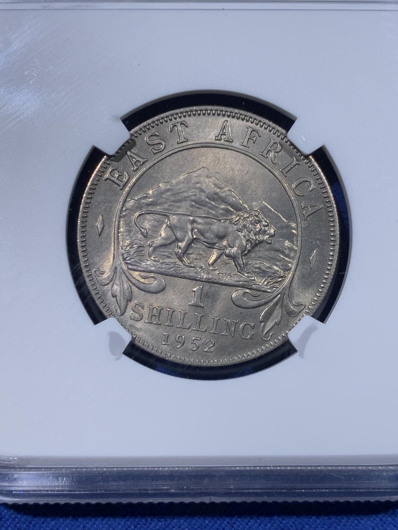 《竞宝斋》第428场 周日，周一  2场连拍 （全场包邮） NGC MS65 英属东非1952年乔六1先令 拆卷评级 季军分