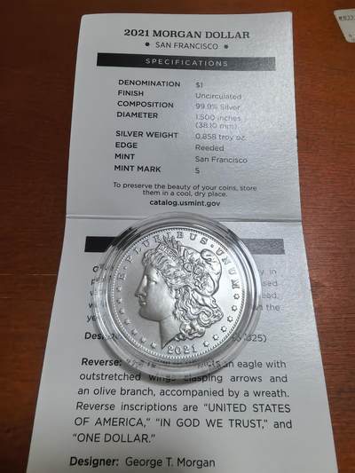 长老汇蛇年精选第六十一场拍卖 2021美国造币厂官方复刻摩根1美元银币，盒证全