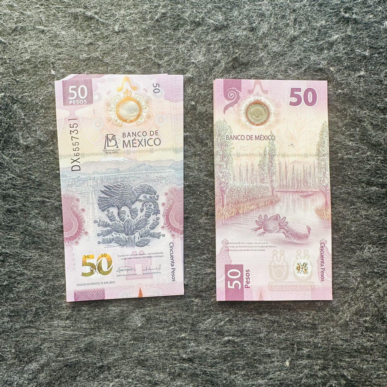 🇲🇽🇳🇦2526$ $墨西哥50-100-1000比索纪念钞和纳米比亚Hybrid窗口复合钞 纪念钞，签名32，DX6557351