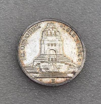 世界钱币专场拍卖 每周二开拍 - 1913年德国莱比锡战役建功碑3马克银币