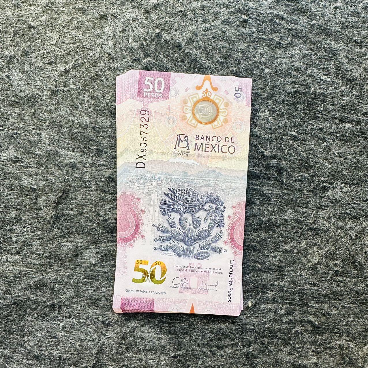 🇲🇽🇳🇦2526$ $墨西哥50-100-1000比索纪念钞和纳米比亚Hybrid窗口复合钞 墨西哥2024年6月27日50比索，纪念钞，签名30，DX8557328
