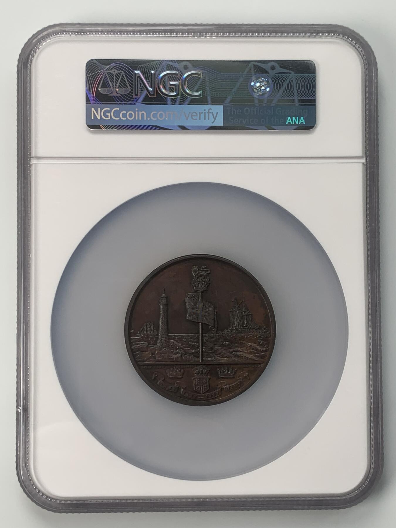 掌中浮雕-藏着的欧洲第037场 NGC MS62：1897年英国维多利亚登基60周年纪念大铜章 ，51mm，稀少品种