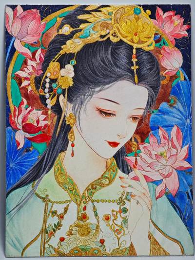 白泽拍卖卡牌手绘专场第26期（霜降天寒蝉噤语，风高夜冷桂留香） - 2025 艺术方文创手绘卡 雍容 尺寸：10cm*13.3cm  沙洛亲签