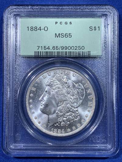 《竞宝斋》第428场 周日，周一  2场连拍 （全场包邮） - PCGS MS65 美国 1884年 摩根银币 绿盒 细节光度都不错 值得珍藏