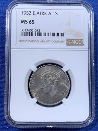 《竞宝斋》第428场 周日，周一  2场连拍 （全场包邮） - NGC MS65 英属东非1952年乔六1先令 拆卷评级 季军分