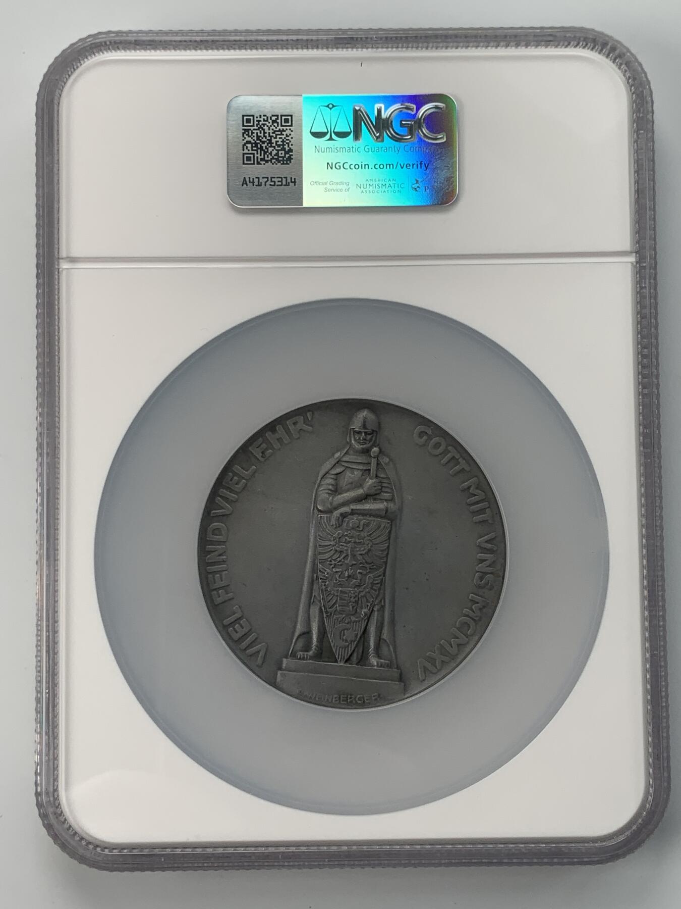 掌中浮雕-藏着的欧洲第037场 NGC MS63 : 1915年奥地利一战霍岑多夫男爵纪念锌章  ,  60mm