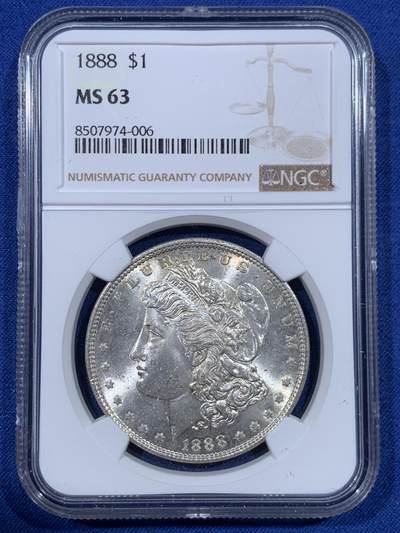 《竞宝斋》第428场 周日，周一  2场连拍 （全场包邮） - NGC MS63 美国1888年摩根1美元银币