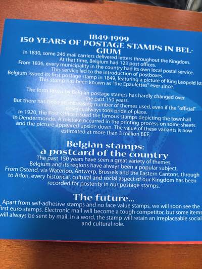 长老汇蛇年精选第六十一场拍卖 1999比利时邮政150周年10枚套币+1枚方形铜章，卡装，克书45美金