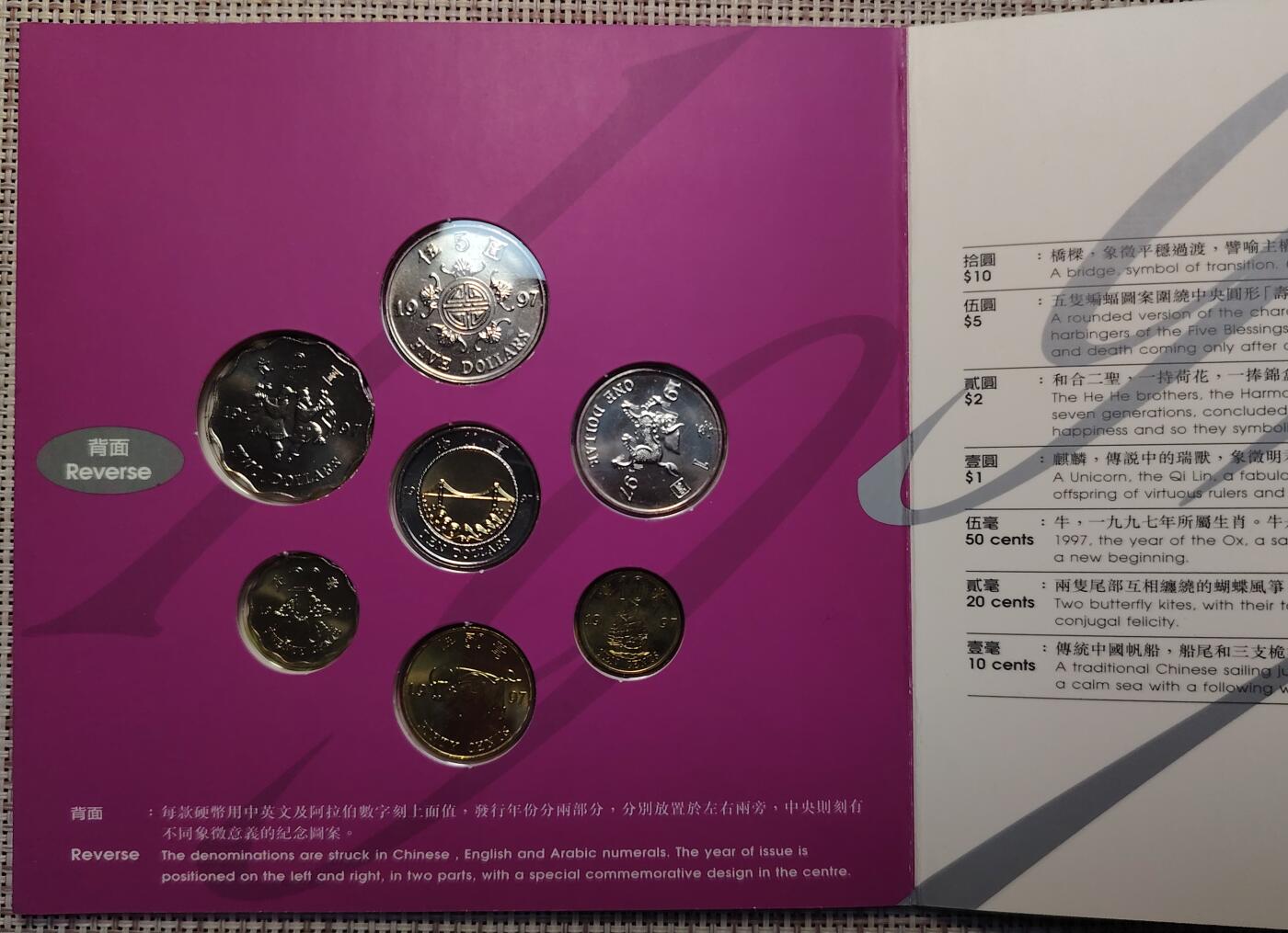 布加迪🐬～世界钱币(上海)🌾第 251 期 /  各国套币和散币 香港🇭🇰 1997年 回归币6枚卡册