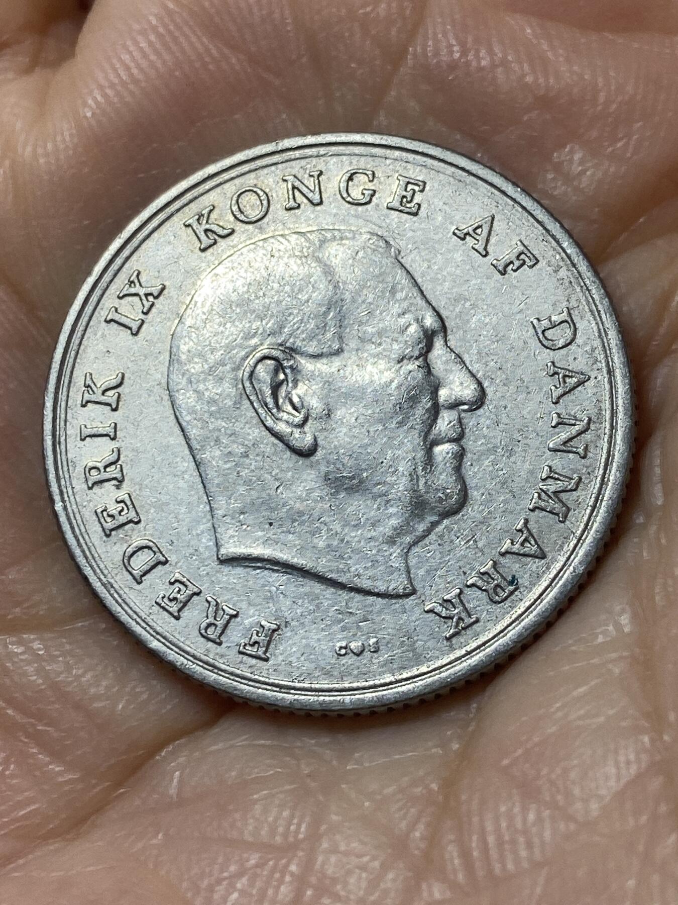 2025年第一百一十场(总第一百三十六场）外国好品散币(免佣金) 丹麦🇩🇰1963年1克朗(弗雷德里克九世第三版，C; S版)
