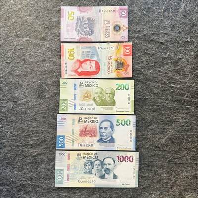🇲🇽🇳🇦2526$ $墨西哥50-100-1000比索纪念钞和纳米比亚Hybrid窗口复合钞 - 墨西哥2025年50-100-200-500-1000比索，纪念钞，大全套