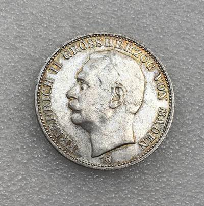 世界钱币专场拍卖 每周二开拍 - 少见1912年德国巴登大公弗里德里希二世3马克流通银币