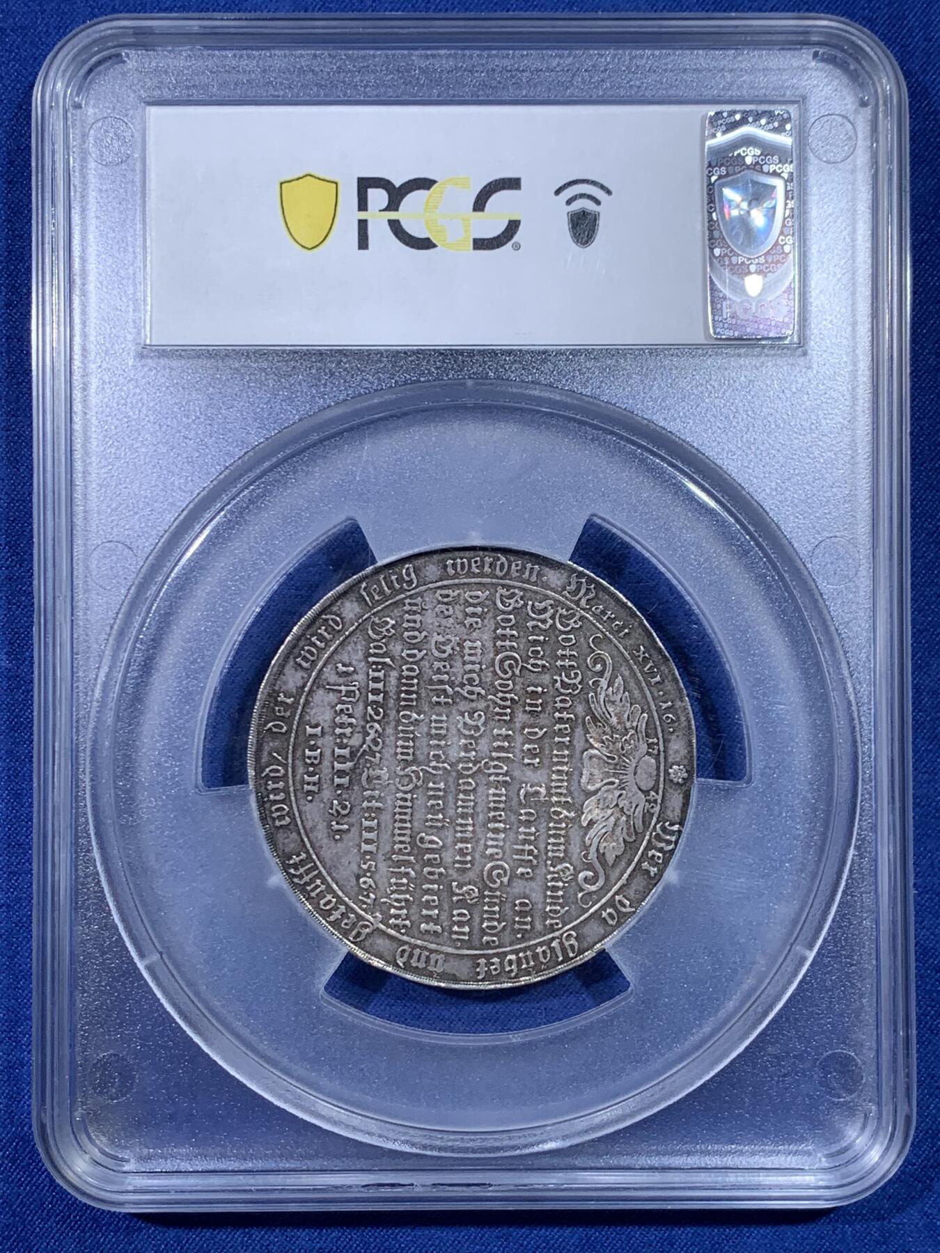 《竞宝斋》第428场 周日，周一  2场连拍 （全场包邮） PCGS AU50 德国 1742-IBH 哈茨洗礼大型泰勒银币 五彩包浆 状态好 低评 稀少版 外网VF品相625欧元成交 PCGS加大盒