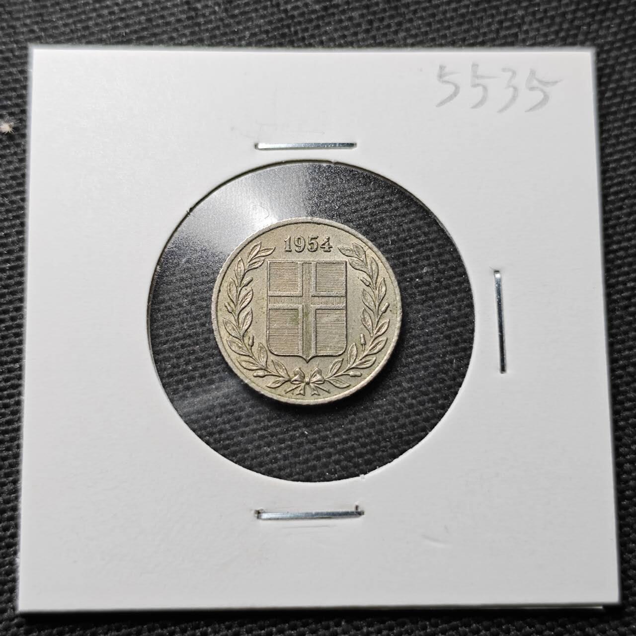 KK钱币收藏小铺 第355场 2月预留时间 周末发货  1954冰岛25奥拉