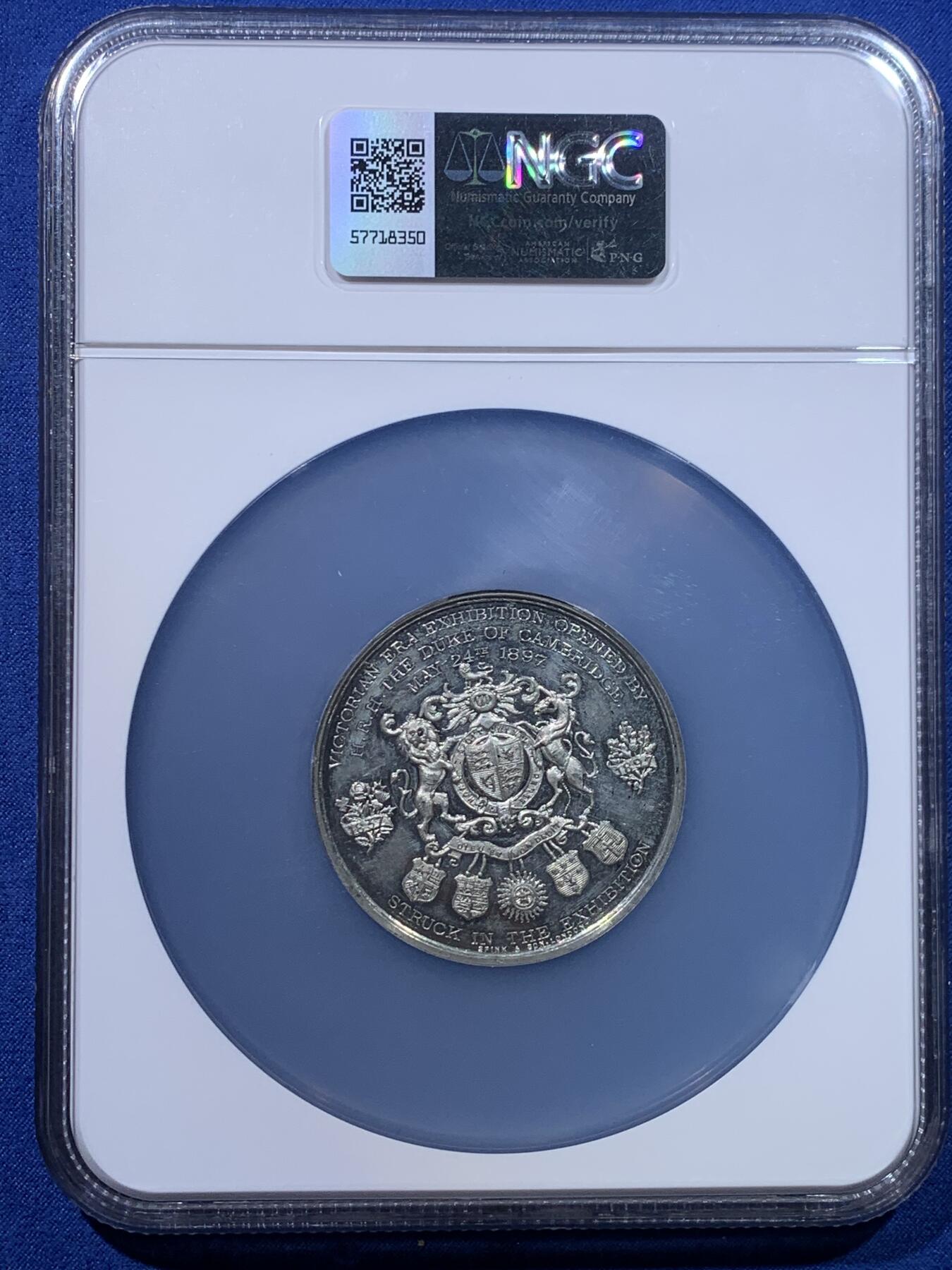 《竞宝斋》第428场 周日，周一  2场连拍 （全场包邮） NGC MS61 英国1897年维多利亚加冕60周年WM材质章 少见品种 加大盒封装