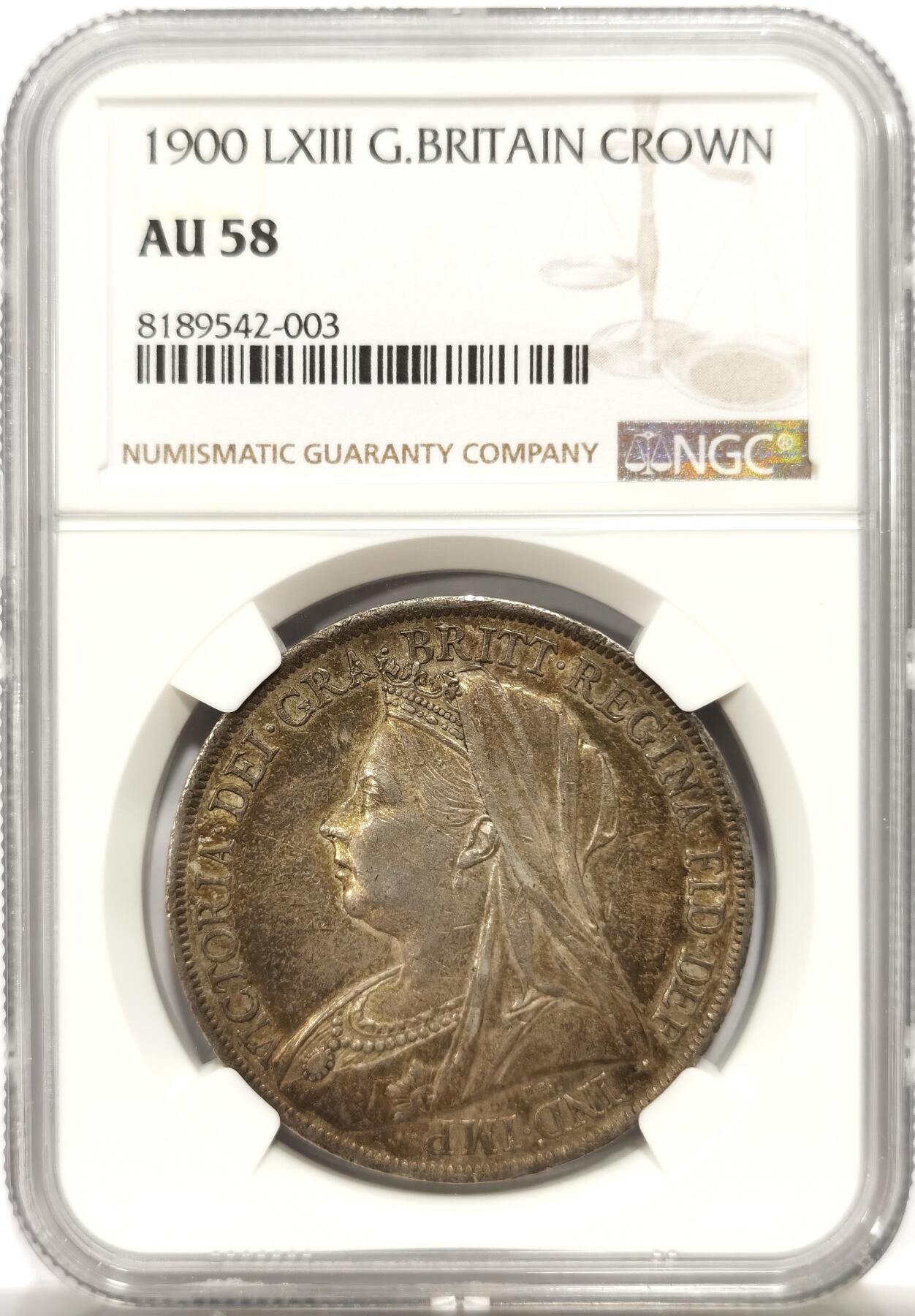 博洋堂世界钱币拍卖第143期（全场包邮） NGC AU58 英国1900年维多利亚批纱马剑克朗银币，极美欧洲包浆