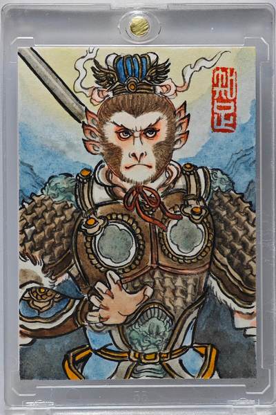 白泽拍卖卡牌手绘专场第26期（霜降天寒蝉噤语，风高夜冷桂留香） - 2025 卢艺丰手绘卡 六耳猕猴  卢艺丰背简绘 卡砖封装