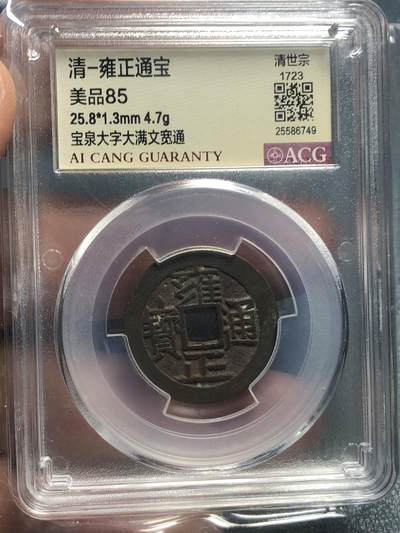 品味人生 168 - 雍正通宝大字大满文一枚爱藏评级美 85