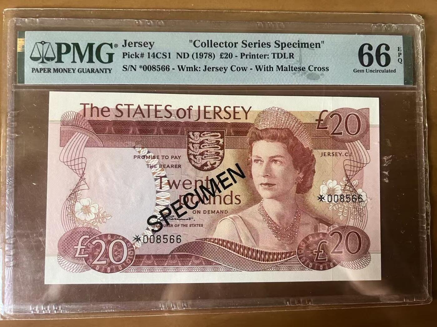 得物收藏 Chase Auction 第34期 - - 外钞、民国钞和人民币混合场！持续更新中！ 1978年，泽西20镑，票样，PMG67！