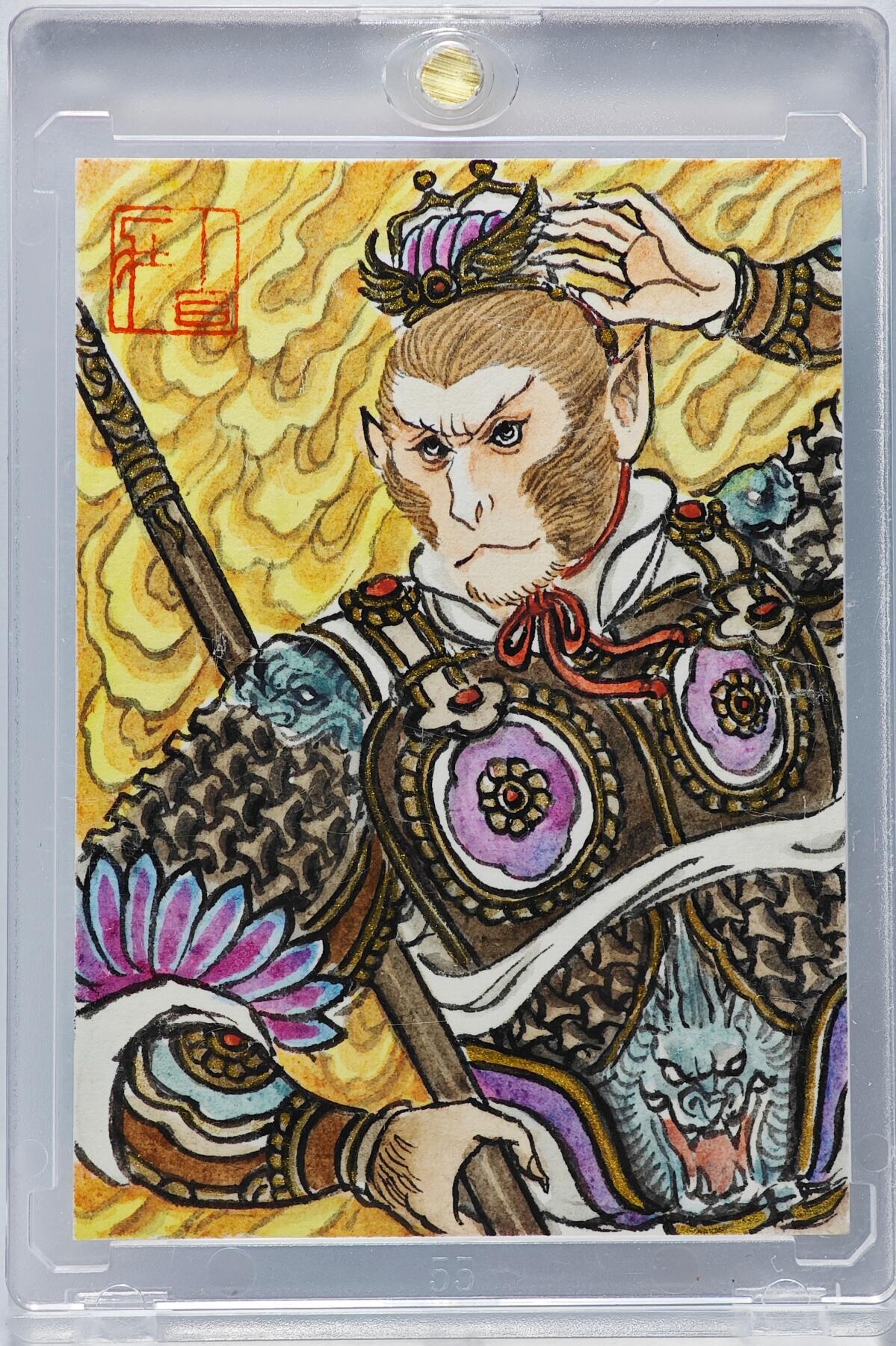 白泽拍卖卡牌手绘专场第26期（霜降天寒蝉噤语，风高夜冷桂留香） 2025 卢艺丰手绘卡 灵明石猴  卢艺丰背简绘 卡砖封装