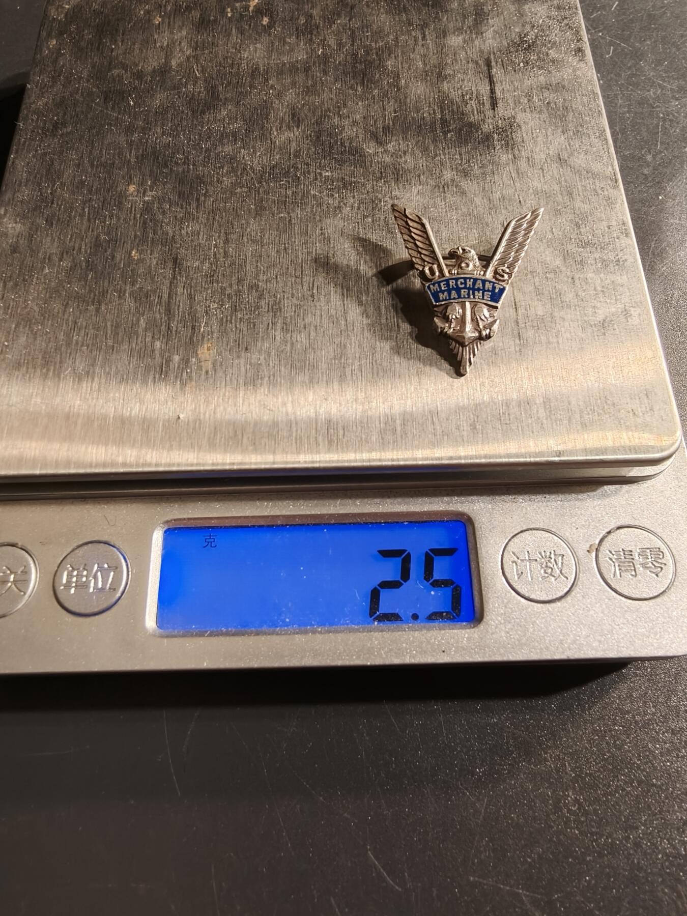 老王徽章第156期 美国海军商船队证章    925银质珐琅    二战时期横针版   2.5g 