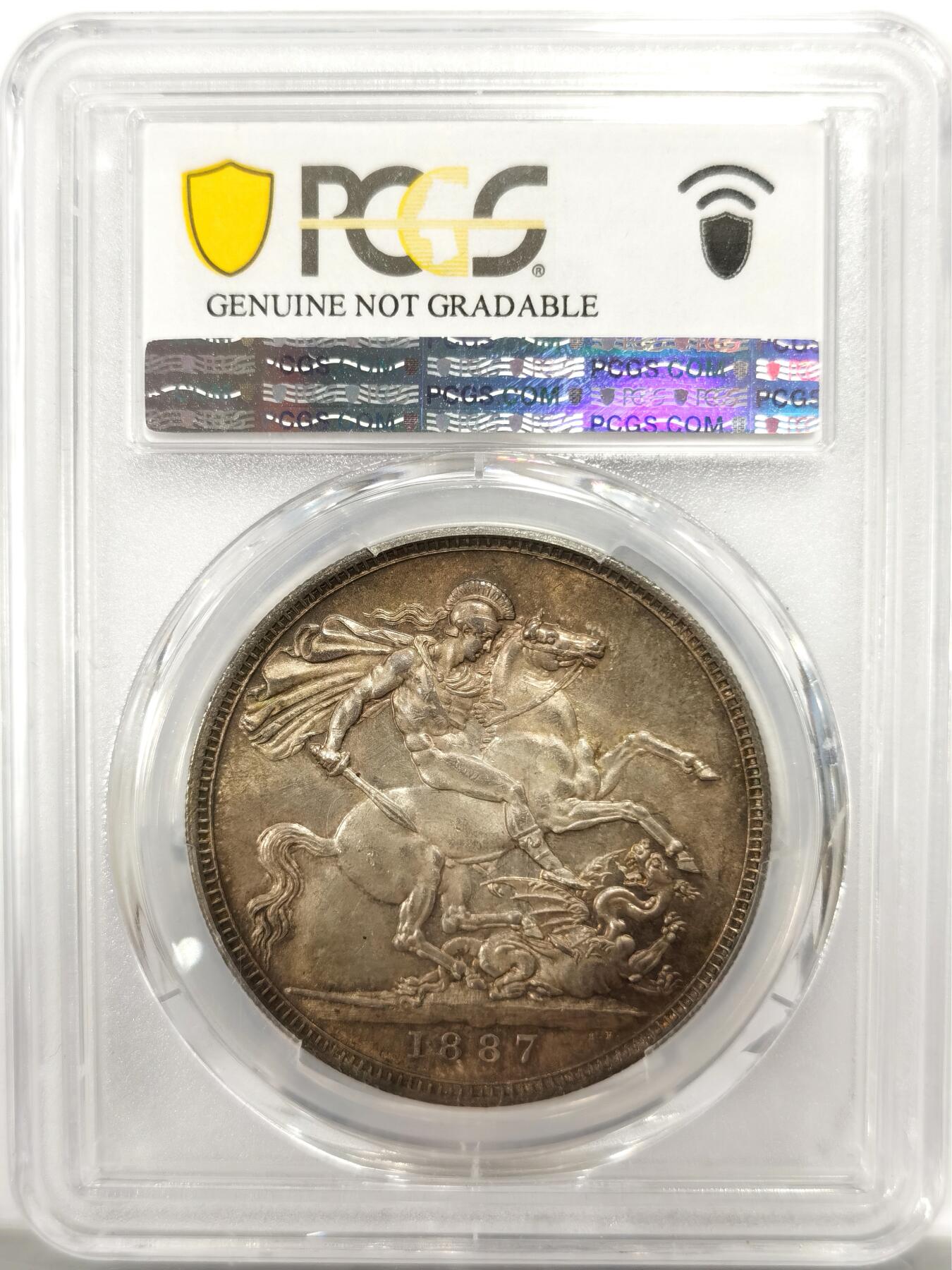 博洋堂世界钱币拍卖第143期（全场包邮） PCGS UNCD 英国1887年维多利亚马剑克朗银币，所见最美状态，个人感觉有机会博分，收藏级别