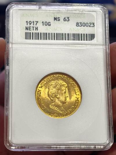ANACS-MS63荷兰1917年威廉明娜女王10盾金币 - ANACS-MS63荷兰1917年威廉明娜女王10盾金币