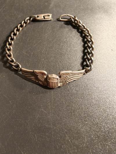 老王徽章第156期 - 美国二战陆军航空兵银手链     925银     16cm.    10g