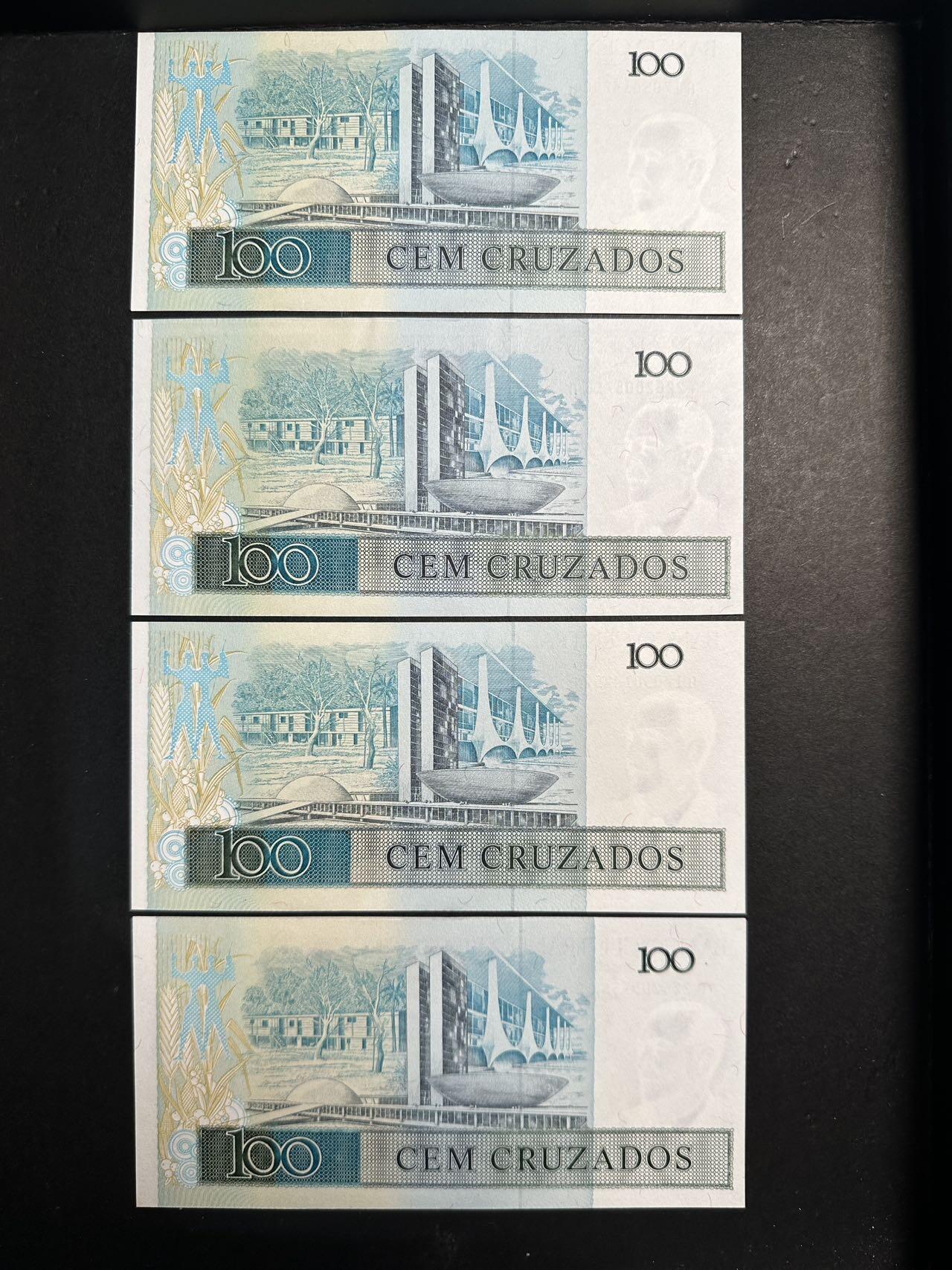 蒂克钱币-第44场 外国平价纸币 自动拍 巴西 100克鲁扎多 纸币 四枚 全新UNC