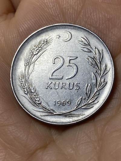 2025年第一百一十场(总第一百三十六场）外国好品散币(免佣金) - 土耳其🇹🇷1969年25库鲁(第五套第三版，4克版)