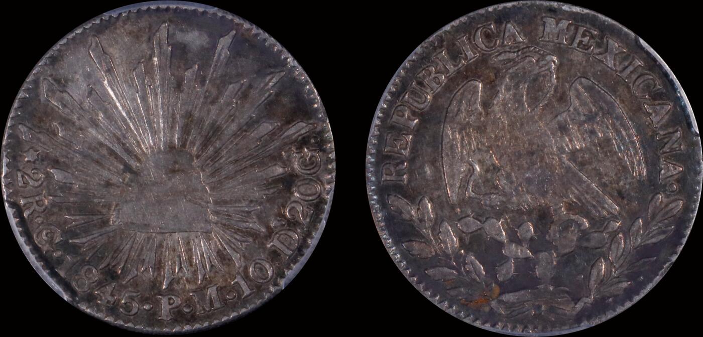 南京三省2025年秋季拍卖会 1845年墨西哥鹰洋2瑞尔/ PCGS XF45/ 45717831