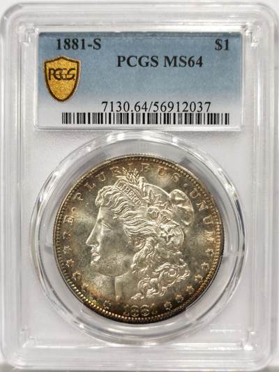 博洋堂世界钱币拍卖第143期（全场包邮） - PCGS MS64 美国1881年S版摩根大银币，环五彩漂亮