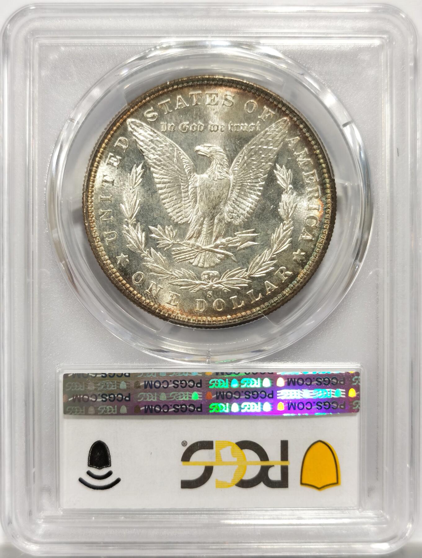 博洋堂世界钱币拍卖第143期（全场包邮） PCGS MS64 美国1881年S版摩根大银币，环五彩漂亮