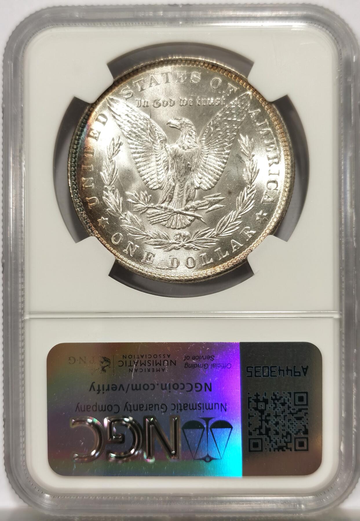 博洋堂世界钱币拍卖第143期（全场包邮） NGC MS63 美国1887年摩根大银币，带点环彩