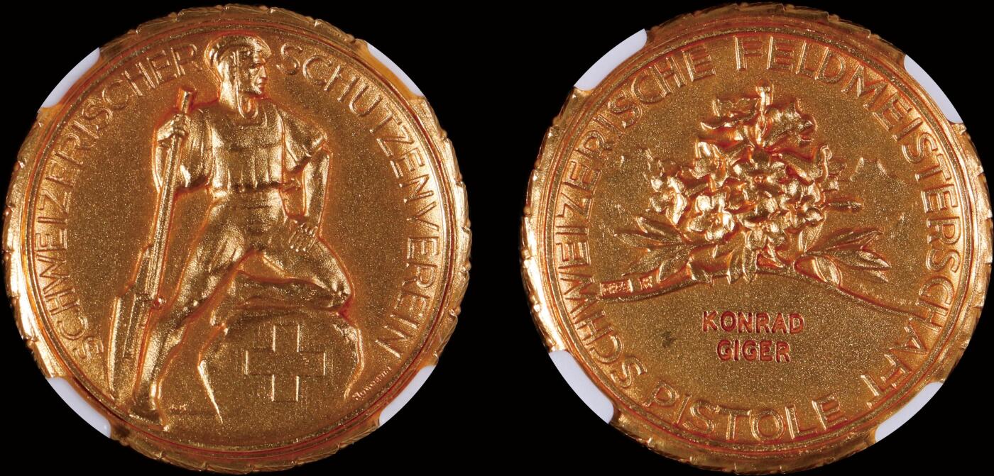 南京三省2025年秋季拍卖会 1920-30年瑞士射击节镀金纪念银章/ NGC MS67/ 8184763-017
