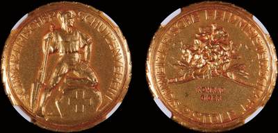 南京三省2025年秋季拍卖会 - 1920-30年瑞士射击节镀金纪念银章/ NGC MS67/ 8184763-017