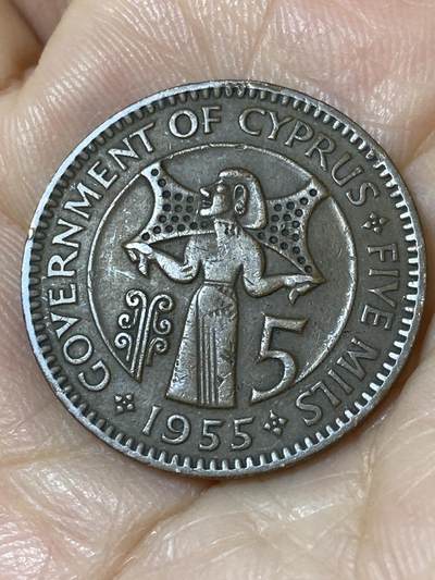 2025年第一百一十场(总第一百三十六场）外国好品散币(免佣金) - 英属塞浦路斯1955年5米尔(伊丽莎白二世青年带冠，首发年仅发行2年)