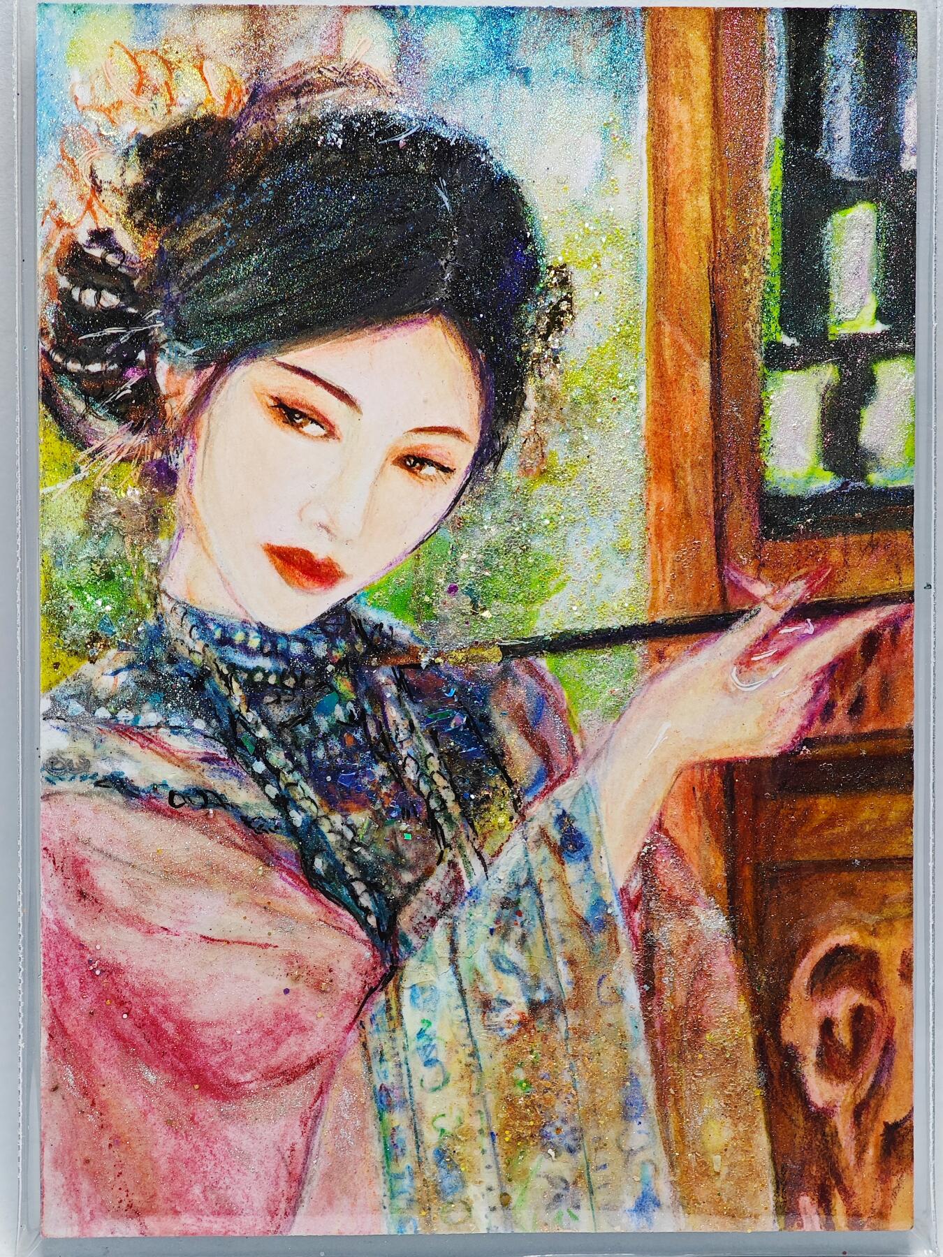 白泽拍卖卡牌手绘专场第26期（霜降天寒蝉噤语，风高夜冷桂留香） 2025 掌上潮流手绘卡 凝思  葡萄岩彩亲签