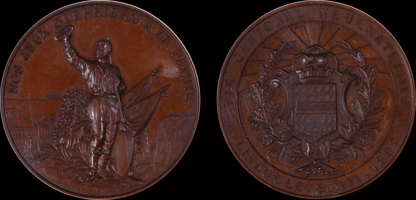 南京三省2025年秋季拍卖会 1892年瑞士洛克勒射击节纪念铜章/ NGC MS64BN/ 6717072-017