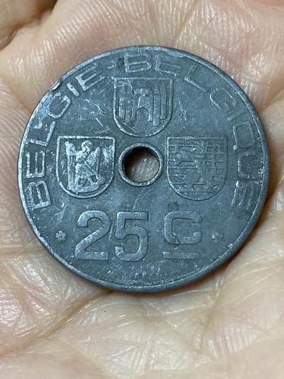 2025年第一百一十场(总第一百三十六场）外国好品散币(免佣金) - 比利时🇧🇪1943年25分(利奥波德三世时期，荷语–法语版)