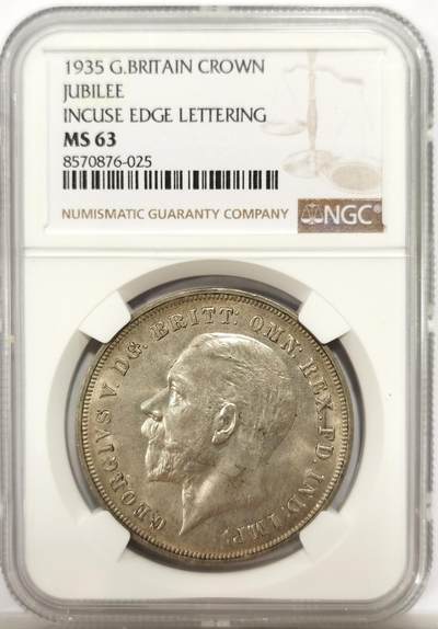 博洋堂世界钱币拍卖第143期（全场包邮） - NGC MS63 英国1935木马剑银币，原色银光，状态优良