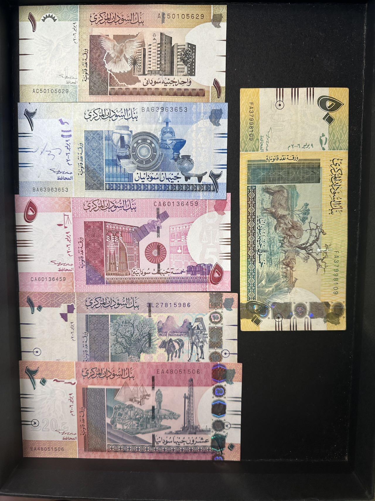 蒂克钱币-第44场 外国平价纸币 自动拍 苏丹 2006年 纸币一套6枚 最大面值流通品 其他AU好品 2苏丹镑有字