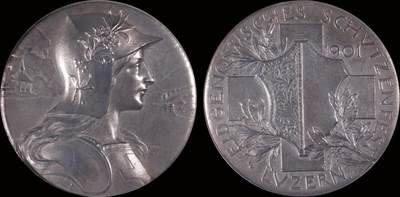 南京三省2025年秋季拍卖会 - 1901年瑞士卢塞恩射击节女神大银章/ NGC MS63/ 6763147-013