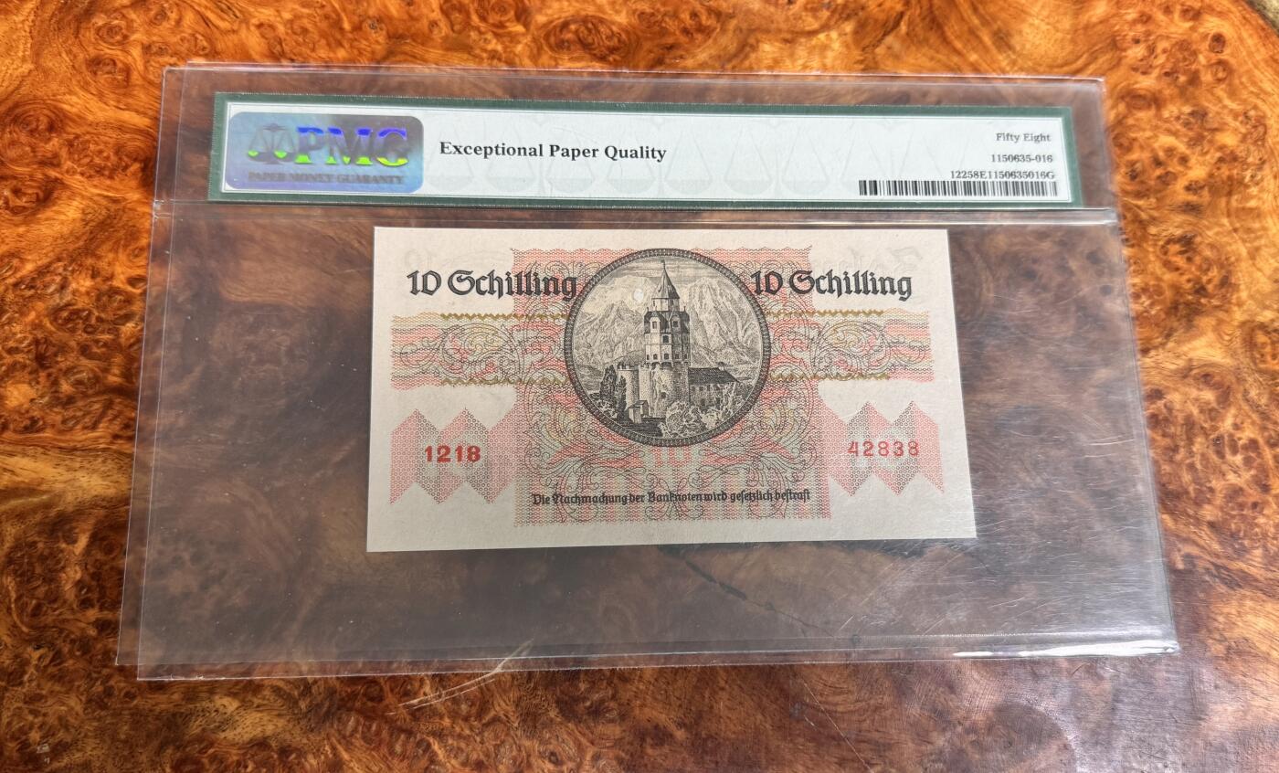 得物收藏 Chase Auction 第34期 - - 外钞、民国钞和人民币混合场！持续更新中！ 1946年奥地利10先令，PMG58e！