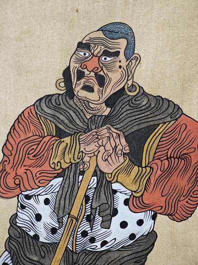 白泽拍卖卡牌手绘专场第26期（霜降天寒蝉噤语，风高夜冷桂留香） 2013 陈岱青手绘画 周利盘陀伽 尺寸：20.7cm*29.3cm  陈岱青亲题